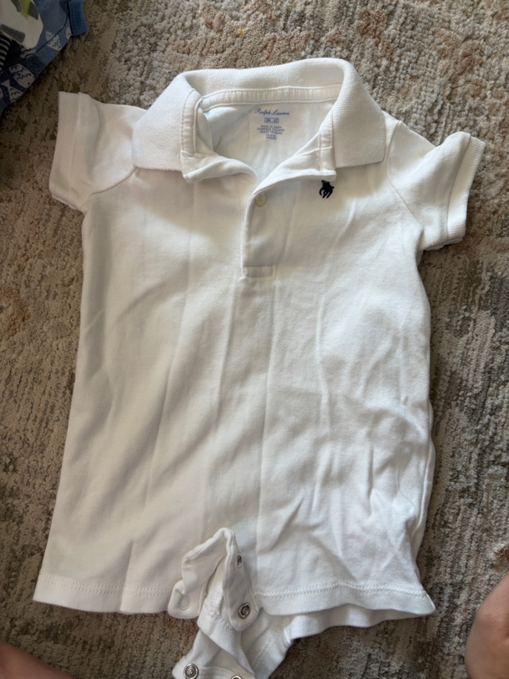 Ralph Lauren White Baby Polo Onesie with Navy Pony
